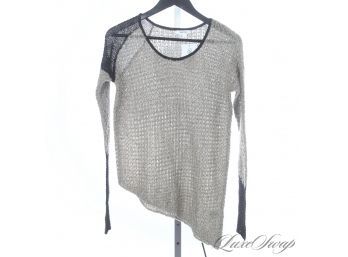 THIS IS SO NICE : NEAR MINT HELMUT LANG SOFT BOUCLE KNITTED GREY ASYMMETRICAL HEM BLACK COLORBLOCK SWEATER S