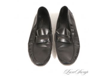 STEALTH ELEGANCE! $500 MENS DOLCE & GABBANA MADE IN ITALY BLACK POLISHED LEATHER PENNY DRIVING LOAFERS 10
