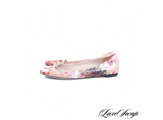 AUTHENTIC GUCCI MADE IN ITALY PEACH LEATHER FLORAL BALLET FLATS