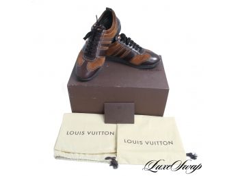 AUTHENTIC LOUIS VUITTON BROWN LEATHER AND CARAMEL SUEDE SNEAKERS