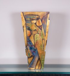 A Postmodern Cubist Painted Wooden Umbrella Stand