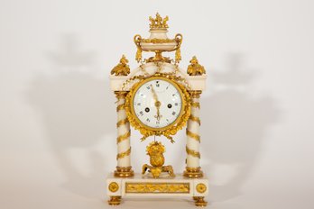 French Neo Classical Marble & Gilt Bronze Clock By Antoine Crosnier