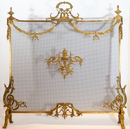 French Louis XV Style Ornate Brass & Iron Standing Fireplace Screen
