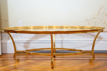 Neo Classical Style Gilt Metal Glass Top Coffee Table