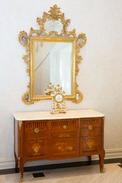 French Louis XVI-Style Marble Top Inlaid Chest