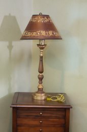 Candlestick Lamp With Leather Wrap And Gilt Accent