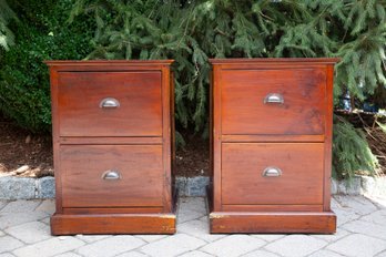 A Pair Of Solid Cherry Wood Two Drawer Night Stands