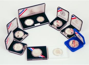 Eight Mixed United States Commemorative Silver Dollars With Govt Packaging