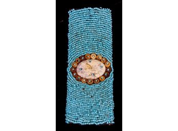 Vintage Native American 2.75' Wide Beaded Turquoise Bracelet