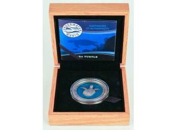 Limited Edition 2018 Barbados 'Underwater World' Sea Turtle High Relief Colorized 3ozt Silver Coin W Box & COA
