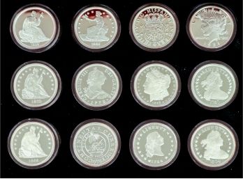 12 1ozt Proof .999 Fine Silver Replicas Of 'Most Sought After U.S. Silver Dollars'- 12ozt