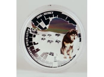 2010 Australian Antartic Territory Husky Colorized 1ozt Silver Round W/ Box & COA