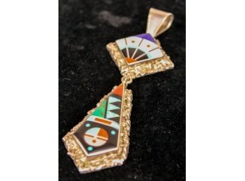 Gorgeous Native American Zuni Sterling Silver Inlaid Stone Pendant