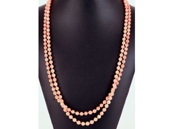 5.5mm Coral Beaded Double Strand Necklace With 14k Yellow Gold & Pearl Clasp
