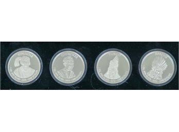 Four Native American .999 1ozt Silver Rounds In Display Case- 4ozt Total