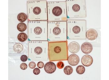 $5.45 Face Value United States Silver Coin Mix- Barber, Mercs, SLQs, JFK, Ben Frank, Roosies, Washington