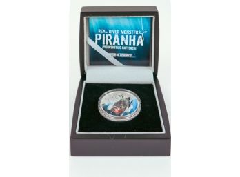 2013 New Zealand Mint Real River Monsters 'Piranha' Colorized 1ozt Silver Coin W/ Box & COA