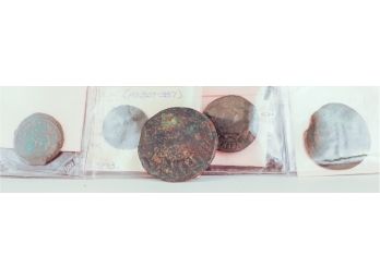 Five Partially Attributed Greek & Roman Ancient Bronze Coins- Basil II Byzantine, Constantine I, Maurice Tib..