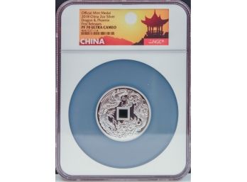 2018 China Mint Silver 2ozt Dragon & Phoenix NGC PF70 Ultra Cameo Coin