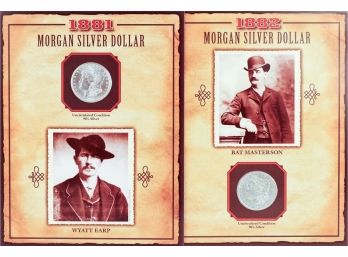 Two 'Uncirculated' Morgan Silver Dollars In Collector Panels (1881-S & 1882-O)