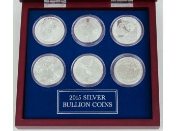 Six UNC 2015 .999 Government Silver Bullion Coins- Panda, Maple Leaf, Koala, Eagle, Libertad, Britannia-6 OZT