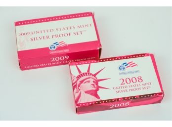 2008 & 2009 United States Silver Proof Sets In Packaging