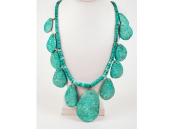 Large Vintage Silver & Polished Turquoise Stone Necklace