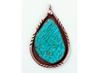 Vintage Native American Teardrop Turquoise Pendant- Signed LB