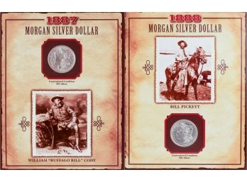 Two 'Uncirculated' Morgan Silver Dollars In Collector Panels (1887 & 1888-O)