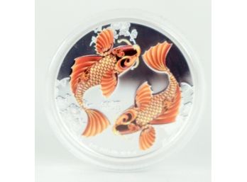 2012 Feng Shui Koi Fish Colorized 1ozt Silver Coin W/ Box & COA