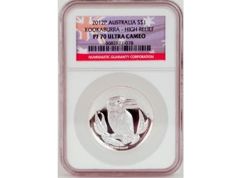 2012 Australia 1ozt Silver Proof High Relief Kookaburra NGC PF70 Ultra Cameo- OG Box