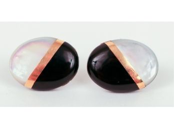 14k Yellow Gold, Onyx & Mother Of Pearl Earrings