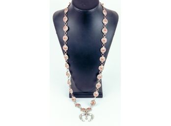 Vintage Native American Silver & Coral Cabochon Necklace W/ Trident Naja