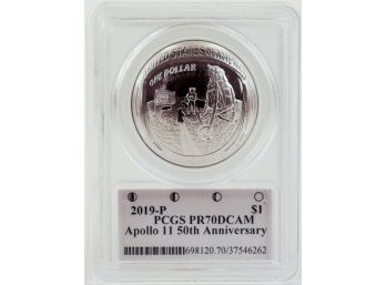Apollo 11 50th Anniversary Proof Curved Silver Dollar PCGS PR70 DCAM- Autographed By Coin Designer!