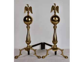 Pair Brass Eagle Andirons