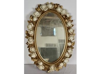 Decorative Painted And Gilt Oval Rose Mirror