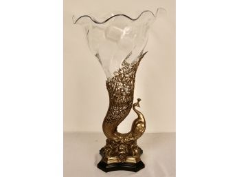 Castilia Metal Peacock With Glass Vase Insert