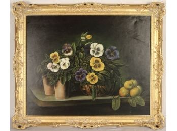 Oil On Canvas, Still Life With Pansies After Henri Fantin-Latour