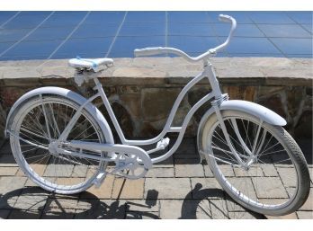 Painted White Beach Cruiser Bike Garden Ornament