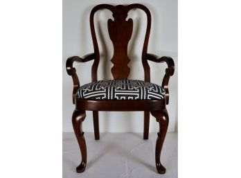 Queen Anne Arm Chair With Contemporary White/Navy Upholstery