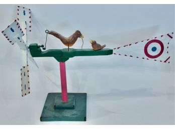 Wooden Folk Art Whirligig On Stand By Nove Scotia Artist Murray Gallant