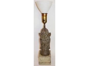Vintage Carved Wood Lord Shiva Bust Table Lamp