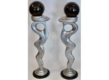 Pair Of Post Modern Silver & Black Sculptures