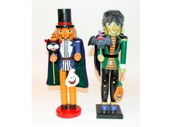 Two 15' Wooden Halloween Themed Nut Crackers