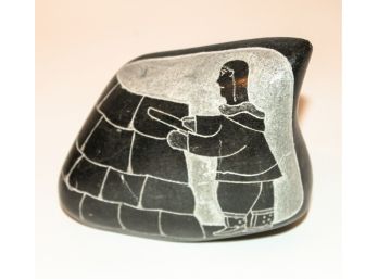Inuit Carved Stone Double Sided Interior/Exterior Igloo Scene