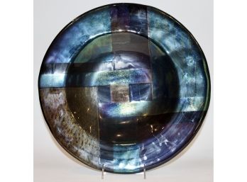 Large Iridescent Patchwork Art Glass Charger, Artist Signed