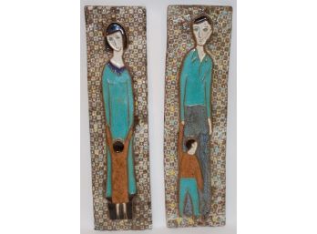 Pair Of 'Family Themed' Ceramic Tiles By Harris Strong