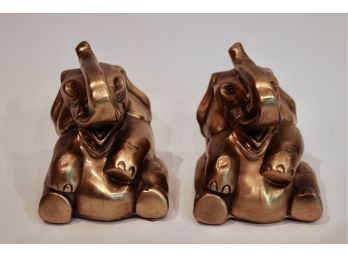 Vintage Pair Of Solid Brass Elephant Bookends By PM Craftsman