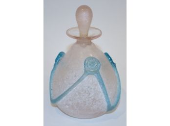 Hand Blown Frosted Pink & Blue Art Glass Perfume Bottle