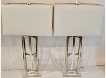 Pair Of Mid-Century Modern Chrome & Lucite Table Lamps
